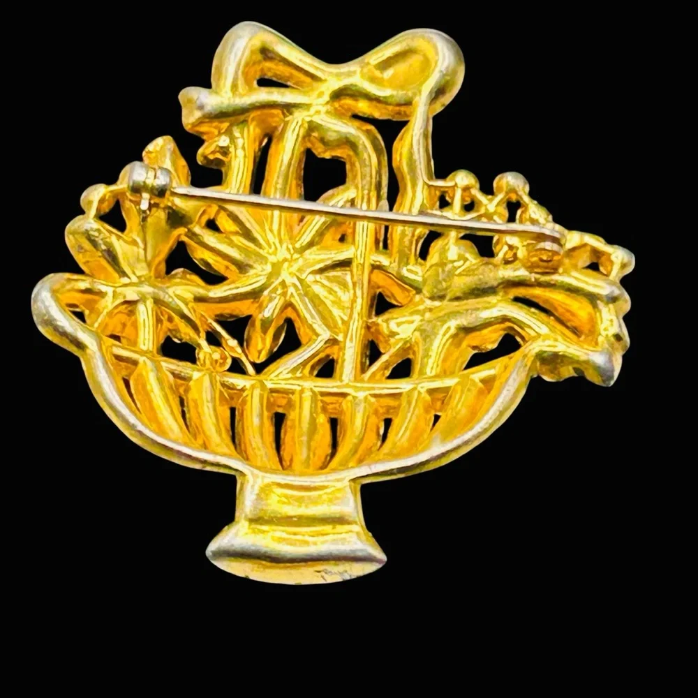 Vintage 1930’s Basket Brooch Multi Color Rhinestones